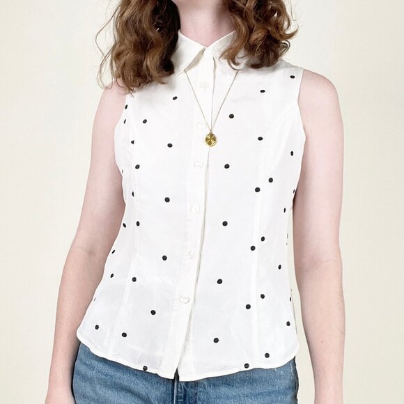 Vintage 100% Silk Button Down Shirt Sleeveless Blouse Preppy Academia Old Money - Picture 2 of 6